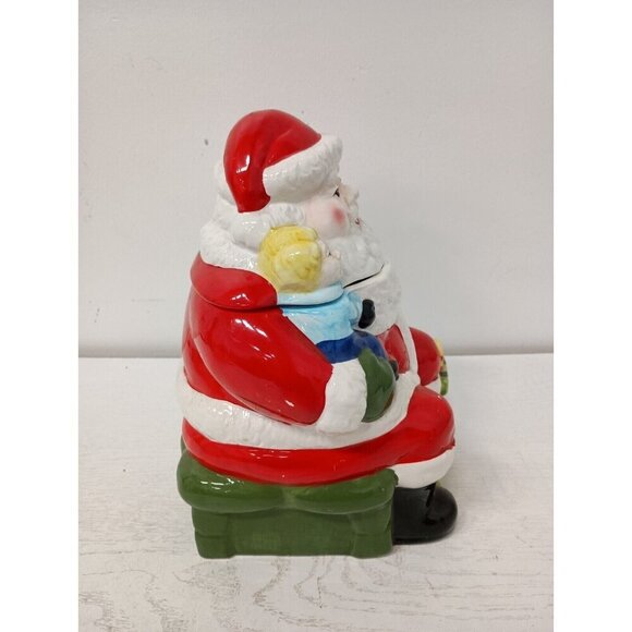 Vintage Santa Holiding Boy Ceramic Musical Cookie Jar AMC NY Taiwan - Picture 9 of 13